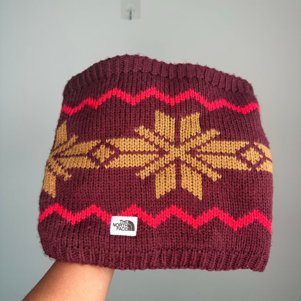 The North Face Neck Gaiter Burgundy Fair Isle Sherpa Fleece Lined Winter OS